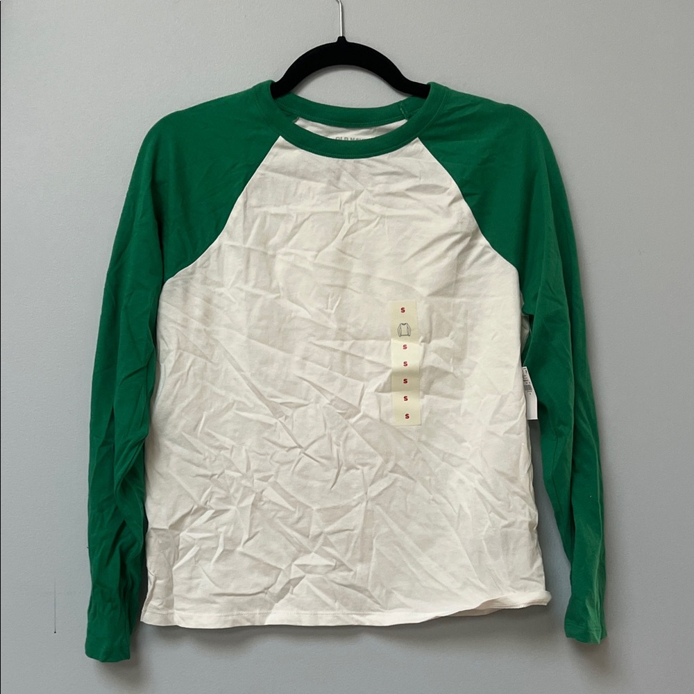 Old Navy Forest Green and White Raglan Tee